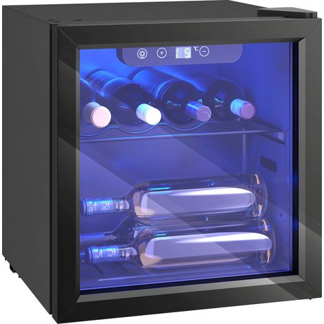 HOMCOM vinoteca 12 botellas, nevera para vinos con capacidad de 36 L, temperatura 4-16℃, puerta de vidrio, luz LED, pantalla táctil digital, negro