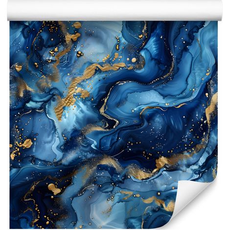 Carta da parati effetto inchiostro blu, blu navy, turchese e marrone 50x1000 cm (1/5)