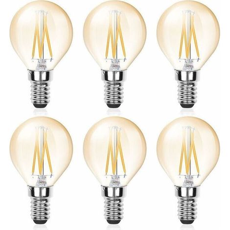 6 Pcs Ampoule LED E14 Filament G45, 4W (Equivalent 40W), E14 Candélabre Dimmable, Ambre Glow, Ampoule Vintage Lumière chaude (2700k), 220V 380lm (1/4)