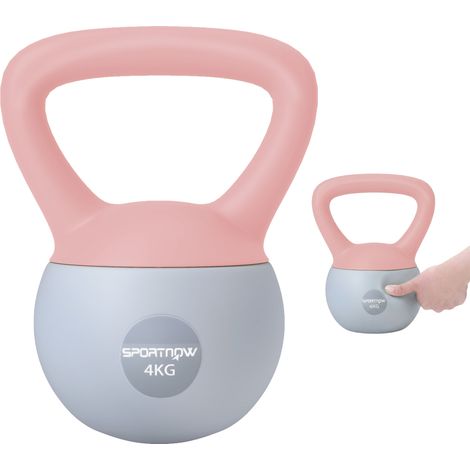 SPORTNOW pesa rusa 4 kg, kettlebell relleno de arena metálica y mango antideslizante, para entrenamiento en casa, gimnasio, 19x15x25 cm, rosa y gris
