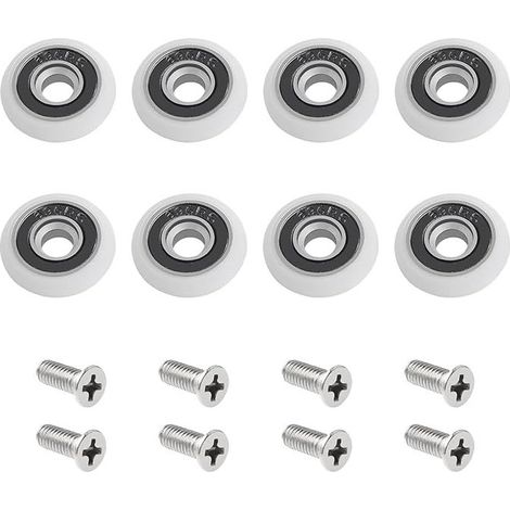 Pack de 8 rouleaux pour porte de douche avec vis M5, guides courbes blanches avec roues excentriques, roues et rouleaux de rechange pour portes coulissantes en verre, 23 mm (1/5)