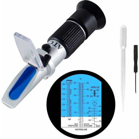 Refractómetro anticongelante 4 en 1 para comprobar el punto de congelación del sistema anticongelante automotriz. Refractómetro y comprobador de congelación para ácido de batería. Etilenpropilenglico (1/5)