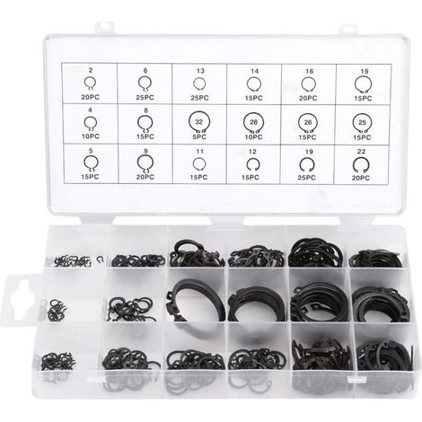 Assortimentde Circlips Externesde 300 Pièces, Type Métallique e-Clip Circlip Snap Clipde Retenue Kitde Baguede Retenue Accessoires pour La Rétentiondes Roulements, Engrenages,de (1/5)