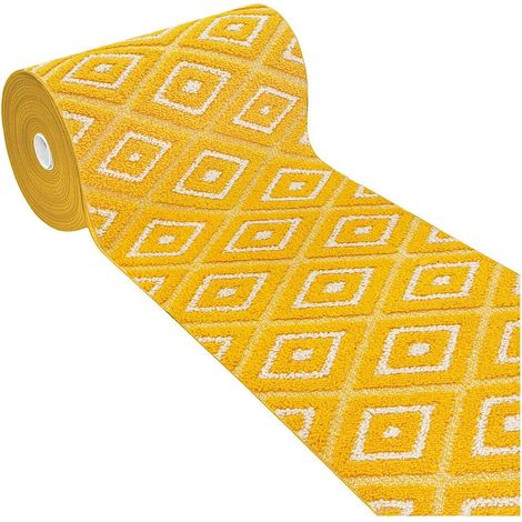 Tapis de Cuisine Au Mètre H57 Coureur Doux Losanges 3D Bordé Moderne Antidérapant - Jaune (1/4)