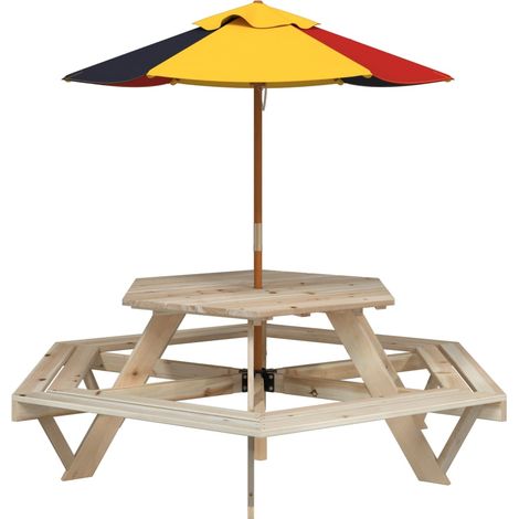 Maison Exclusive - Tavolo Picnic per 6 Bambini con Ombrellone Esagono Legno Abete