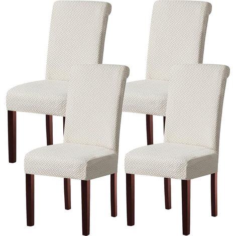 Stuhlhussen 4er Set, Stretchbezug Cremeweiß, Waschbar, Universal für Schwingstuhl (1/5)