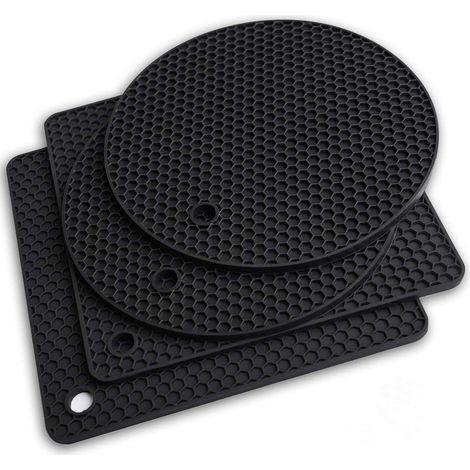 Lot de 4 Dessous de Plat en Silicone - Noir (1/5)