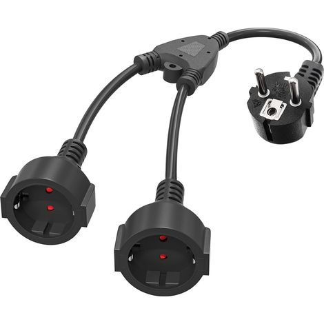Doppelstecker für Steckdose, Schutzkontakt-Verlängerungskabel mit 2 AC-Schuko-Steckdosen, 2-in-1-Steckdosenadapter mit flexiblem Kabel, Doppelstecker für Steckdose max. 3680 W (16 A/250 V) (schwarz) (1/5)