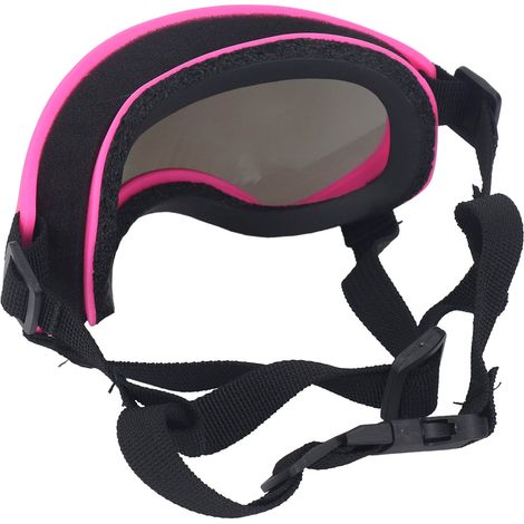 Hunde-Sonnenbrille, UV-Schutz, aus Polycarbonat, winddicht, komfortabel und atmungsaktiv, rosa Rahmen, blaue Gläser. (1/5)