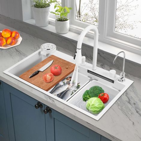 Edelstahl Küchenspüler, Einzelschale mit Wasserhahn Spüler, Heimküche Kit, mobile Schalen, Abwasserkorb, Schneidbrett, Becherreiniger usw., 80  46  22cm