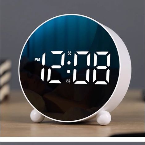 Digitaler Wecker runder Wecker mit LED-Anzeige kleiner digitaler Wecker mit zwei Glocken 3-stufig einstellbare Helligkeit geräuschloser lauter weiß (1/5)