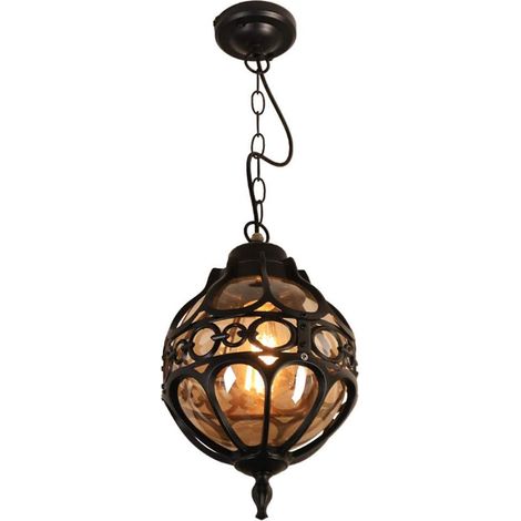 E27 Lampes Suspendues Lampe Pendentif Extérieure Noir Rétro IP44 Vintage Industriel Fer Plafonnier Éclairage Imperméable À La Pluie Pavillon Villa Loft Lustre Lumière Extérieure (A)