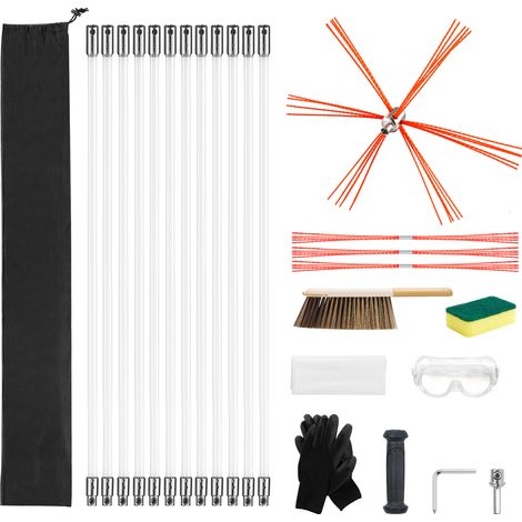 Mophorn Ofenrohrbürste-Set, 12 m maximale Länge, Schornsteinreinigungsbürsten,Kaminbürste, flexibel um 90° biegbares Reinigungswerkzeug, geeignet für eckige und rechteckige Schornsteine