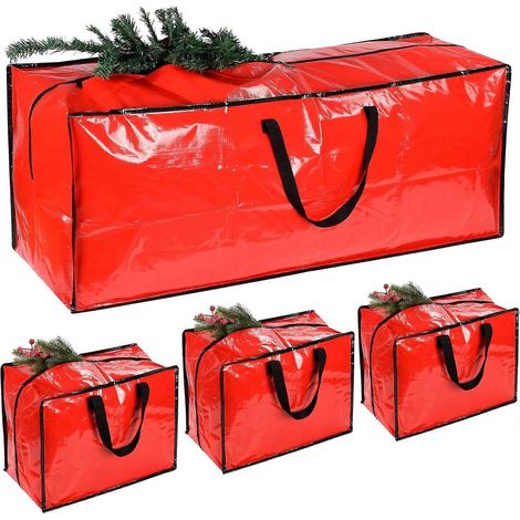 Lot de 4 sacs de rangement extra larges pour sapin de Noël avec 3 sacs de décoration pour sapins de Noël, boules, boîte de rangement facile à transporter, sacs de rangement imperméables ( (1/5)
