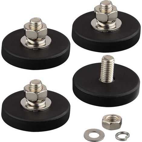 4 Pack Anti-Scratch Neodymium Magnets with Rubber Coating and M6 Male Thread, Super Strong Magnetic Mounting for Lighting (1/5)