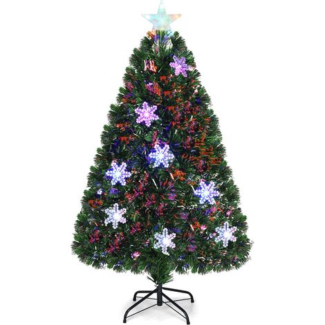 COSTWAY 120cm LED Künstlicher Weihnachtsbaum mit Glasfaser-Farbwechsler und Sternspitze, Tannenbaum PVC Nadeln, Christbaum ideal für Zuhause, Büro, Hotels, Grün