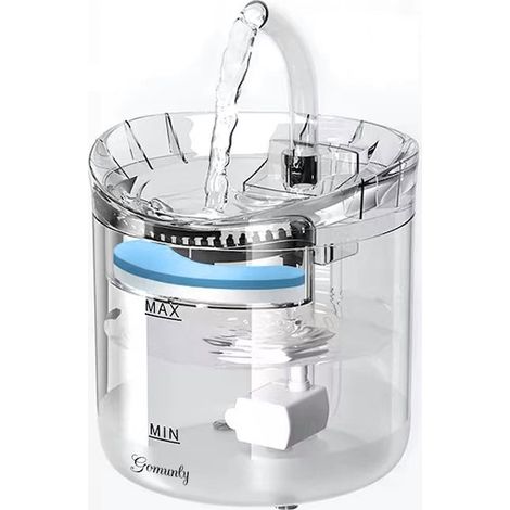 Distributore automatico di acqua per animali, 2 litri, silenzioso, con purificazione dell'acqua e adattatore di corrente, per cani e gatti, trasparente. (1/3)