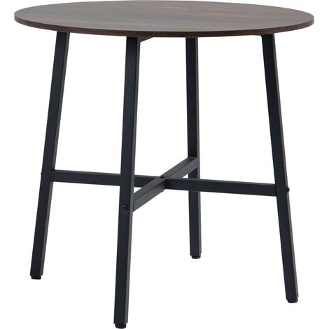 Mesa de comedor redonda de 80 cm con tablero de madera contrachapada y estructura de acero, marrón (1/5)
