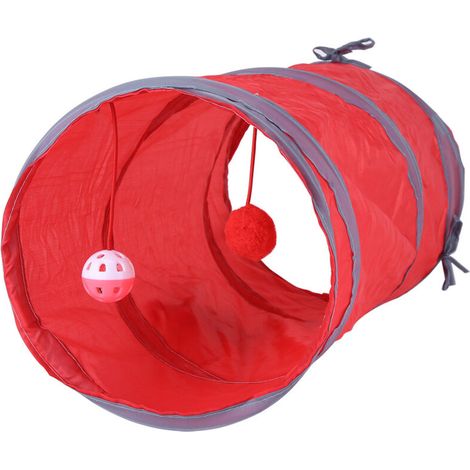 Ausla Tunnel pour Animaux de Compagnie Tyne de Tunnel pour Les Petits Animaux avec Tinkle Bell & Plux Ball Play Play Tent for Cats Chatons Lapins Ferrets (Rouge) (1/4)