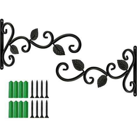 Lot de 2 crochets muraux en fer forgé pour suspendre des plantes, crochets muraux en métal robuste pour porche, jardin, intérieur et extérieur (1/5)