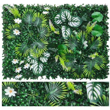 Künstliche grüne Wand, künstliche Hecke, UV-geschützter Sichtschutzzaun, künstliche Vegetationskulisse, 60 cm x 40 cm (1/5)