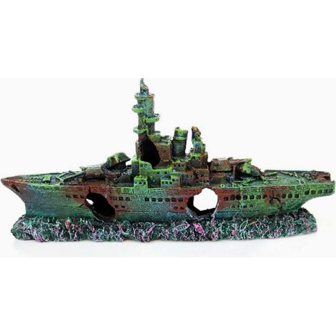 Aquarium Decoration Sunken Cruiser (21x11x5cm) – Décoration d'épave colorée avec cavités, pour poissons et crevettes (1/3)