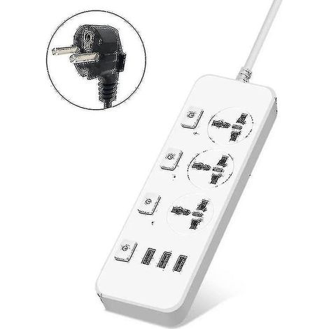 Multiprise avec protection contre les surtensions 5V 2,1A, dotée de 3 prises et de 3 ports USB jkw (1/4)