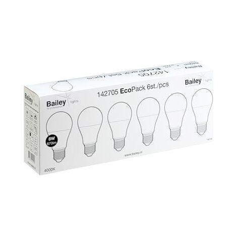 ampoule à led - bailey ecobasic - culot e27 - a60 - 8w - 4000k - lot de 6 - bailey 142705