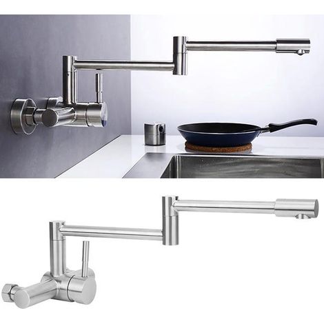 Robinet d'évier mural pliable en acier inoxydable 304, filetage G1/2, robinet mitigeur d'eau chaude et froide (1/5)