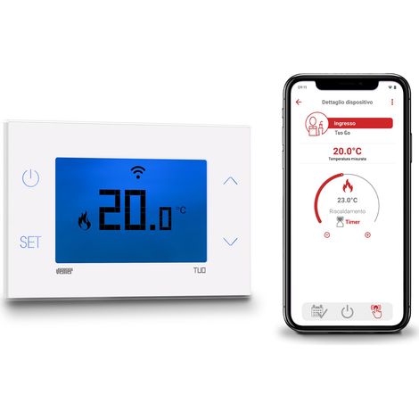 Termostato WiFi da Parete Smart con App Configurazione Iniziale con Bluetooth Programmazione Settimanale per Caldaia Alimentazione 230V Vemer VE801100 Tuo Go (1/2)