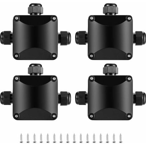 royaluxe - 4 Pièces Boîte de Jonction IP68, Connecteur Étanche 3 Voies Connecteurs Boîtier Électrique Extérieur, Boite Raccord Electrique Etanche - Ø 5mm-10mm/Noir (1/5)
