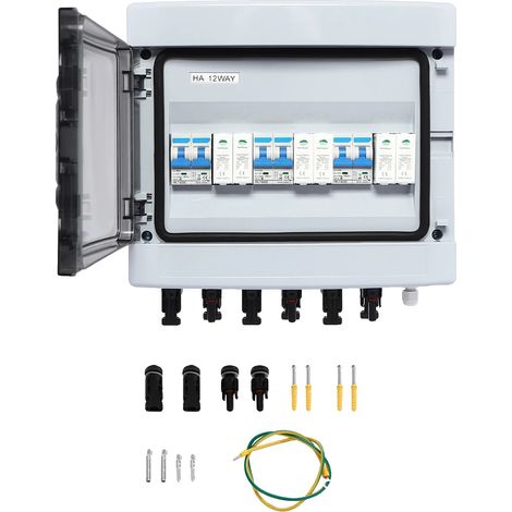 Solaranschlussdose, maximaler Ausgangsstrom 40 A, Nennisolationsspannung 1000 V, Schutzart IP65, Schlagfestigkeit IK10, Abmessungen 29,5 × 14 × 25,5 cm (1/5)