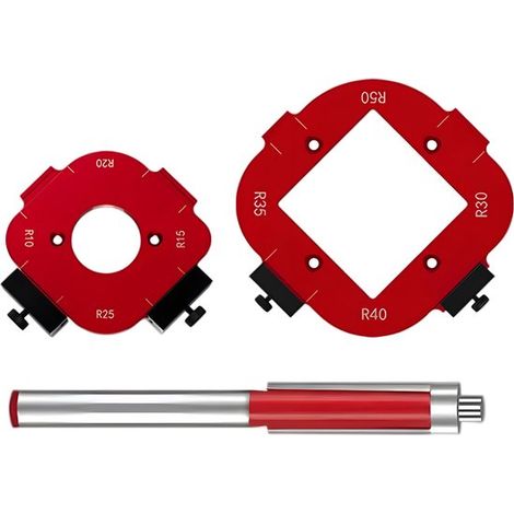 Gabarits de fraisage 2 pièces – Gabarits pour fraise supérieure R10 R25 R30 R50 – Guide de coupe 8 en 1 pour travail du bois et découpes d’arcs – Rouge (1/5)