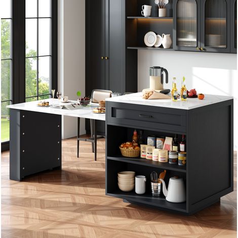 Tavolo bar allungabile 133/202x70x93,5 cm nero con contenitore e ripiani laterali (1/5)