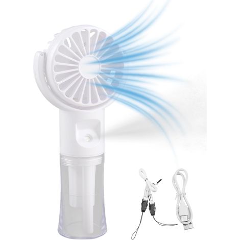 Mini Ventilateur Brumisateur Portable, Ventilateur de Poche USB Rechargeable, 4 Vitesses, pour Intérieur, École, Maison, Bureau, Voyage, Camping, Maquillage, Blanc (1/5)