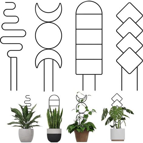 Tuteur pour Plantes Grimpantes Intérieur, 41 cm Tuteur Métallique pour Plantes en Pot, 4 Pack avec Motifs pour Lierre et Fleurs (1/5)