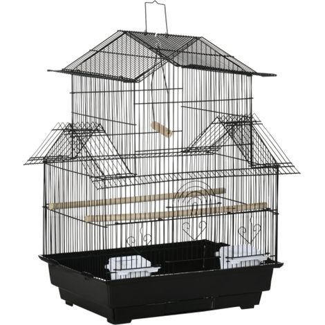 Large Metal Bird Cage with Swing Perch and Food Tray for Finches, Canaries, Budgies - 43.5 x 33 x 63 cm, Black (1/5)