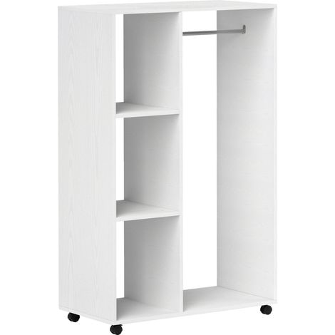 Dressing mobile avec 1 tringle, 3 étagères, roulettes freinables, bois mélaminé blanc 80x40x128 cm (1/5)
