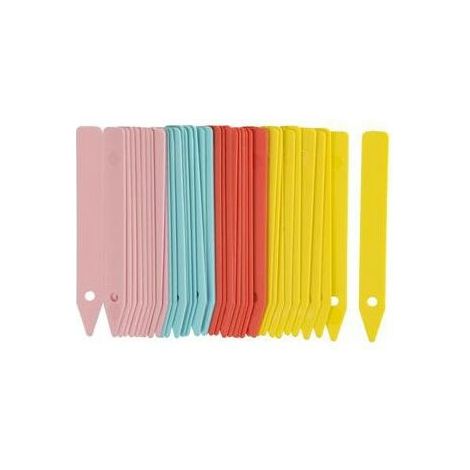 Étiquettes rigides en plastique pour plantes – Dimensions 10 cm – Lot de 40 étiquettes pré-perforées – Couleurs tendance bleu, jaune, rose, rouge (1/5)