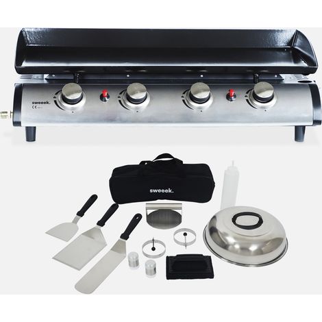 Piastra plancha a gas a 4 bruciatori con utensili