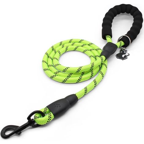 Laisse pour chien de 1,5 m - Réfléchissante - Avec porte-clés sac à déjections et e-book gratuit - Verte (1/5)