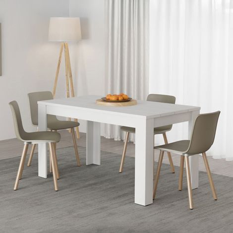 Mesa Fija Sort, 6 Plazas, Superficie Efecto Entablado, Forma Rectangular, 135x80x76h cm Blanco Mate (1/5)