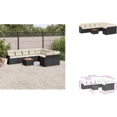 10-tlg. Garten-Sofagarnitur mit Kissen Schwarz Poly Rattan - Gartenmöbel Set - Esszimmergarnitur - Outdoor Möbel - Lounge Sofa - Rattan Gartenmöbel (1/3)