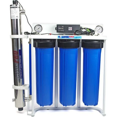 Stérilisateur de piscine UV Big Blue 12GPM – Élimine 99,9% des agents pathogènes – 3 filtres inclus – Installation facile et durable – Aqua Pro