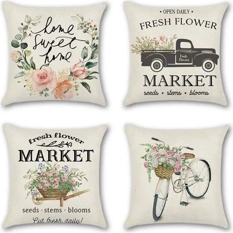 Set mit 4 farbenfrohen, atmungsaktiven Dekokissenbezügen für Auto, Zuhause, Bett, Büro, Café, Garten und Outdoor (1/4)