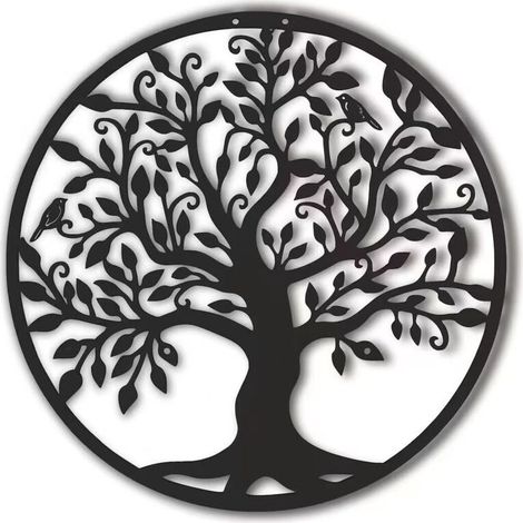 Arbre De Vie En Métal Décoration Murale Silhouette Art Pour Cadeau Intérieur Cadeau Extérieur Jardin Maison Décoration (Noir, 40x40cm) (1/4)