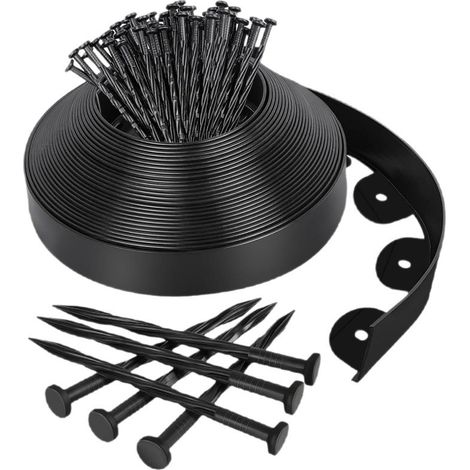 Flexible Garteneinfassung 10 cm x 10 Meter mit 30 Befestigungspfählen – schwarz