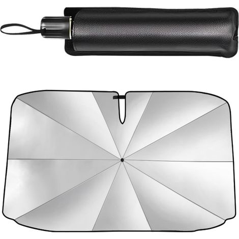 Auto-Sonnenschutz vorne, 140 x 79 cm, Sonnenschutz, Windschutzscheibe mit Aufbewahrungstasche, für ausgewählte Limousinen, Vans und SUVs, Silber