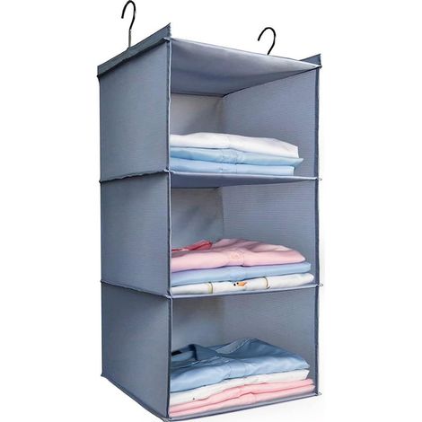 Organisateur suspendu – 3 étagères – Pliable – Gris – Rangement vêtements – Gain de place (1/5)
