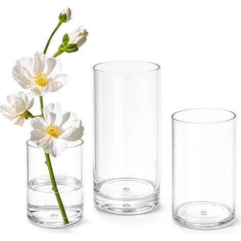 Lot de 3 Petits vases cylindriques acryliques Transparents incassable (1/5)